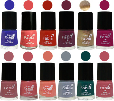 

Fabia Matte Nail Polish Exclusive Combo Shock Blue, Salmon, Shock Orange Red, Mulberry, Golden, Raspberry, Lip, Bazooka Joe, Light Peach, Wild Gray Yonder, Dark Green, Mauve Pink(Pack of 12)