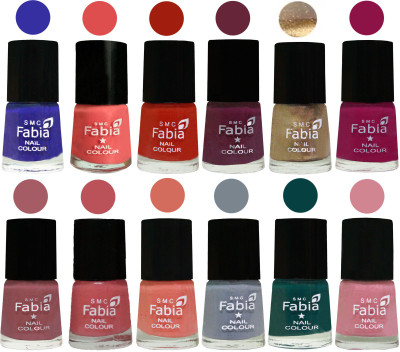 

Fabia Matte Nail Polish Exclusive Combo Shock Blue, Salmon, Shock Orange Red, Mulberry, Golden, Raspberry, Lip, Bazooka Joe, Light Peach, Wild Gray Yonder, Dark Green, Rose(Pack of 12)