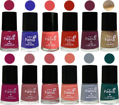

Fabia Matte Nail Polish Exclusive Combo Cherry Blossom, Shock Blue, Salmon, Shock Orange Red, Mulberry, Golden, Raspberry, Lip, Bazooka Joe, Light Peach, Wild Gray Yonder, Dark Green(Pack of 12)