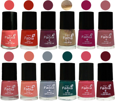 

Fabia Matte Nail Polish Exclusive Combo Salmon, Shock Orange Red, Mulberry, Golden, Raspberry, Lip, Bazooka Joe, Light Peach, Wild Gray Yonder, Dark Green, Shock Pink, Maroon(Pack of 12)