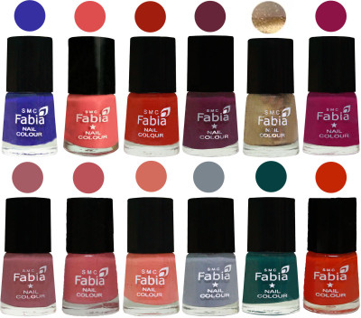

Fabia Matte Nail Polish Exclusive Combo Shock Blue, Salmon, Shock Orange Red, Mulberry, Golden, Raspberry, Lip, Bazooka Joe, Light Peach, Wild Gray Yonder, Dark Green, Fire Orange(Pack of 12)
