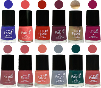 

Fabia Matte Nail Polish Exclusive Combo Shock Blue, Salmon, Shock Orange Red, Mulberry, Golden, Raspberry, Lip, Bazooka Joe, Light Peach, Wild Gray Yonder, Dark Green, Peach(Pack of 12)