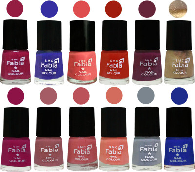 

Fabia Matte Nail Polish Exclusive Combo Cherry Blossom, Shock Blue, Salmon, Shock Orange Red, Mulberry, Golden, Raspberry, Lip, Bazooka Joe, Light Peach, Wild Gray Yonder, Shock Blue Dark(Pack of 12)