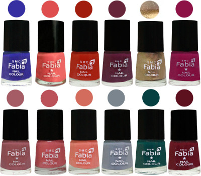 

Fabia Matte Nail Polish Exclusive Combo Shock Blue, Salmon, Shock Orange Red, Mulberry, Golden, Raspberry, Lip, Bazooka Joe, Light Peach, Wild Gray Yonder, Dark Green, Maroon(Pack of 12)