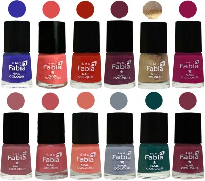 

Fabia Matte Nail Polish Exclusive Combo Shock Blue, Salmon, Shock Orange Red, Mulberry, Golden, Raspberry, Lip, Bazooka Joe, Light Peach, Wild Gray Yonder, Dark Green, Plum(Pack of 12)