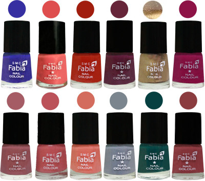 

Fabia Matte Nail Polish Exclusive Combo Shock Blue, Salmon, Shock Orange Red, Mulberry, Golden, Raspberry, Lip, Bazooka Joe, Light Peach, Wild Gray Yonder, Dark Green, Dark Nude(Pack of 12)