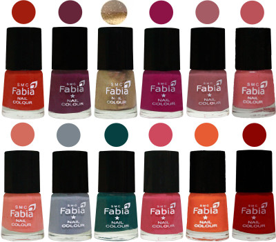 

Fabia Matte Nail Polish Exclusive Combo Shock Orange Red, Mulberry, Golden, Raspberry, Lip, Bazooka Joe, Light Peach, Wild Gray Yonder, Dark Green, Shock Pink, Sour Orange, Red(Pack of 12)