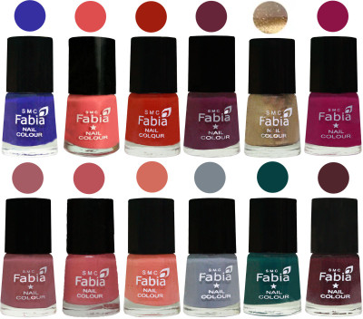 

Fabia Matte Nail Polish Exclusive Combo Shock Blue, Salmon, Shock Orange Red, Mulberry, Golden, Raspberry, Lip, Bazooka Joe, Light Peach, Wild Gray Yonder, Dark Green, Wine(Pack of 12)