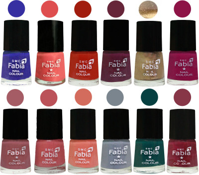 

Fabia Matte Nail Polish Exclusive Combo Shock Blue, Salmon, Shock Orange Red, Mulberry, Golden, Raspberry, Lip, Bazooka Joe, Light Peach, Wild Gray Yonder, Dark Green, Wine Red(Pack of 12)
