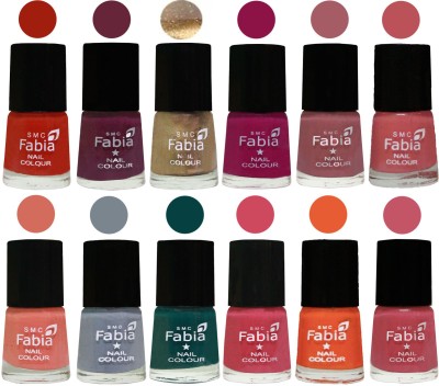 

Fabia Matte Nail Polish Exclusive Combo Shock Orange Red, Mulberry, Golden, Raspberry, Lip, Bazooka Joe, Light Peach, Wild Gray Yonder, Dark Green, Shock Pink, Sour Orange, Light Pink(Pack of 12)