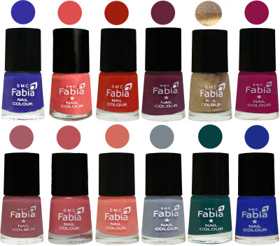 

Fabia Matte Nail Polish Exclusive Combo Shock Blue, Salmon, Shock Orange Red, Mulberry, Golden, Raspberry, Lip, Bazooka Joe, Light Peach, Wild Gray Yonder, Dark Green, Shock Blue Dark(Pack of 12)