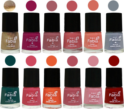 

Fabia Matte Nail Polish Exclusive Combo Golden, Raspberry, Lip, Bazooka Joe, Light Peach, Wild Gray Yonder, Dark Green, Shock Pink, Sour Orange, Mauve Pink, Rose, Bold Red(Pack of 12)