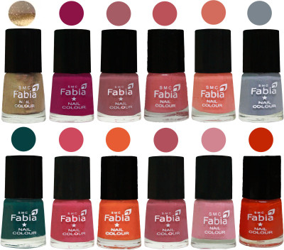 

Fabia Matte Nail Polish Exclusive Combo Golden, Raspberry, Lip, Bazooka Joe, Light Peach, Wild Gray Yonder, Dark Green, Shock Pink, Sour Orange, Mauve Pink, Rose, Fire Orange(Pack of 12)