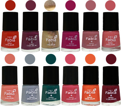 

Fabia Matte Nail Polish Exclusive Combo Shock Orange Red, Mulberry, Golden, Raspberry, Lip, Bazooka Joe, Light Peach, Wild Gray Yonder, Dark Green, Shock Pink, Sour Orange, Maroon(Pack of 12)