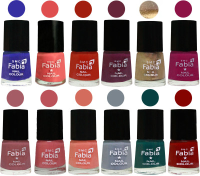 

Fabia Matte Nail Polish Exclusive Combo Shock Blue, Salmon, Shock Orange Red, Mulberry, Golden, Raspberry, Lip, Bazooka Joe, Light Peach, Wild Gray Yonder, Dark Green, Bold Red(Pack of 12)
