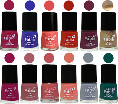 

Fabia Matte Nail Polish Exclusive Combo Cherry Blossom, Shock Blue, Salmon, Shock Orange Red, Mulberry, Golden, Raspberry, Lip, Bazooka Joe, Light Peach, Wild Gray Yonder, Pine Green(Pack of 12)