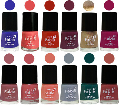 

Fabia Matte Nail Polish Exclusive Combo Shock Blue, Salmon, Shock Orange Red, Mulberry, Golden, Raspberry, Lip, Bazooka Joe, Light Peach, Wild Gray Yonder, Dark Green, Dark Peach(Pack of 12)