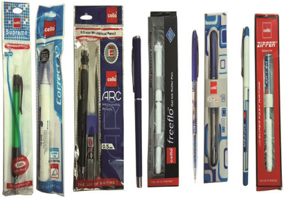 

Cello ZIPPER BALL PEN + GLIDE GEL PEN+ FREE FLO GEL INK ROLLER PEN +ARC 0.5MM MECHANICAL PENCIL WITH 1 LEAD BOX +SUPREME 0.7MM MECHANICAL PENCIL+ CORRECT-X CORRECTION PEN 7 ML Ball Pen(Pack of 6)