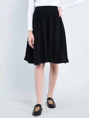 PepTrends Solid Women Pleated Black Skirt