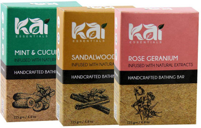 

Kai Essentials Mint & Cucumber, Sandalwood, Rose Geranium Bathing Bar(375 g, Pack of 3)
