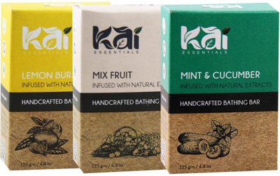 

Kai Essentials Lemon, Mix-Fruit, Mint-&-Cucumber Bathing Bar(375 g, Pack of 3)