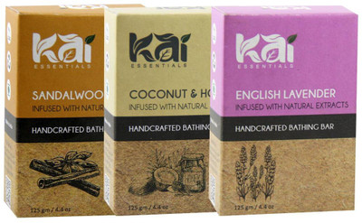 

Kai Essentials Sandalwood, Coconut & Honey, Lavender Bathing Bar(375 g, Pack of 3)