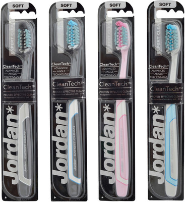

Jordan Expert Clean Toothbrush Soft Bristles Latest Design BPA Free Imported Brush gentle to Teeth & Gems. Made in Malaysia (Random Color) (Pack of 4) Soft Toothbrush(Pack of 4)