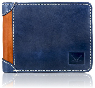 

Adam Zac Men Blue Genuine Leather Wallet(4 Card Slots), Blue-tan