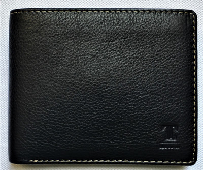 

LEXTAVIS Men Black Genuine Leather Wallet(8 Card Slots), Grey/cement;light blue