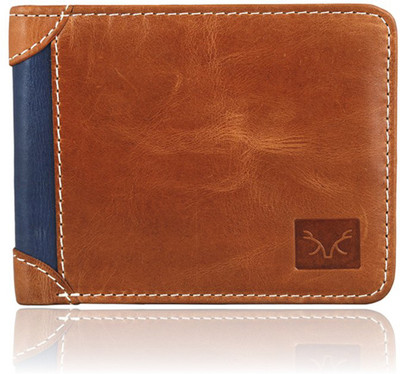 

Death By Color Men Tan Genuine Leather Wallet(4 Card Slots), Tan-blue