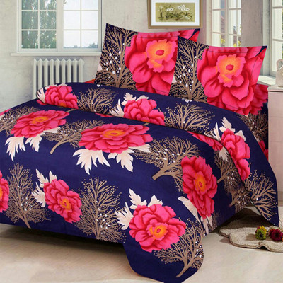 TrueValue Creations 180 TC Polycotton Double 3D Printed Flat Bedsheet(Pack of 1, Multicolor)