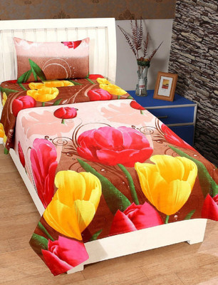 VARDAAN HANDLOOM 180 TC Polycotton Single Printed Flat Bedsheet(Pack of 1, Red)