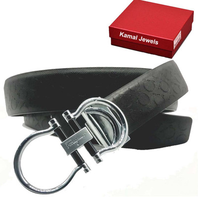 

Kamal Jewels Men Party Black Artificial Leather Belt, Black;silver