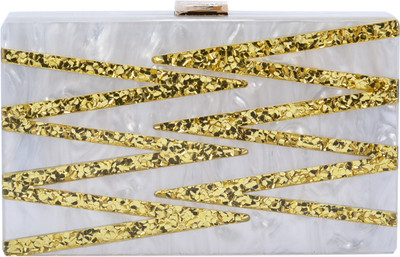 

Coral Tree Casual, Formal, Party White, Gold Clutch, Gold;white