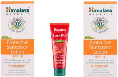 

Himalaya sunscreen lotion, Fresh Start Oil Clear Strawberry Face Wash(Set of 3)