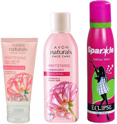 

Avon Anew Naturals Rose and pearl day cream SPF 15/PA++ (50 g) & NATURALS ROSE & ROSE PEARL TONER (100 ml) With one sparkle perfume spray 150 ml(Set of 3)