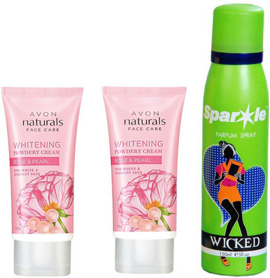 

Avon Anew two Naturals Rose and pearl powdery night cream (50 g) With one sparkle perfume spray 150 ml(Set of 3)
