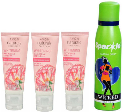 

Avon Anew three Naturals Rose and pearl day cream SPF 15/PA++ (50 g) With one sparkle perfume spray 150 ml(Set of 4)