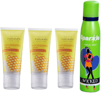 

Avon Anew three NATURALS NURISHING HONEY & MILK CREAM (50 g) With one sparkle perfume spray 150 ml(Set of 4)