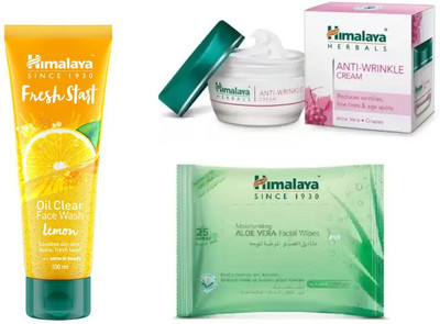 

Himalaya fresh start oil clear lemon face wash, anti wrinkle cream, moisturizing aloe vera facial wipes(Set of 3)