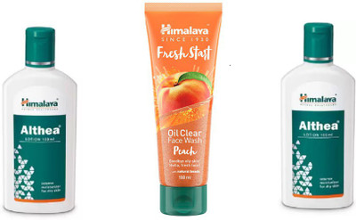 

Himalaya Herbal Althea lotion Intense moisturizer for dry skin, Fresh Start Oil Clear peach Face Wash(Set of 3)