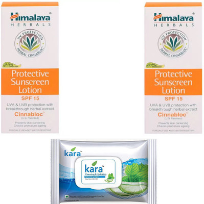 

Himalaya sunscreen lotion, kara skin care wipes(Set of 3)