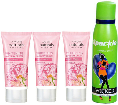 

Avon Anew three Naturals Rose and pearl powdery night cream (50 g) With one sparkle perfume spray 150 ml(Set of 4)