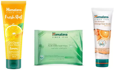 

Himalaya fresh start oil clear lemon face wash, tan removal orange face scrub, moisturizing aloe vera facial wipes(Set of 3)