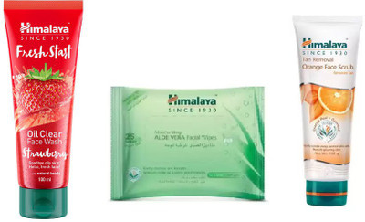 

Himalaya fresh start oil clear strawberry face wash, tan removal orange face scrub, moisturizing aloe vera facial wipes(Set of 3)