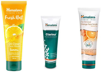 

Himalaya fresh start oil clear lemon face wash, tan removal orange face scrub, clarina anti acne face mask(Set of 3)