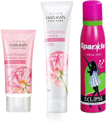 

Avon Anew Naturals Rose and pearl powdery night cream (50 g) & Naturals Rose & Pearl Whitening Cleanser (100 g) With one sparkle perfume spray 150 ml(Set of 3)