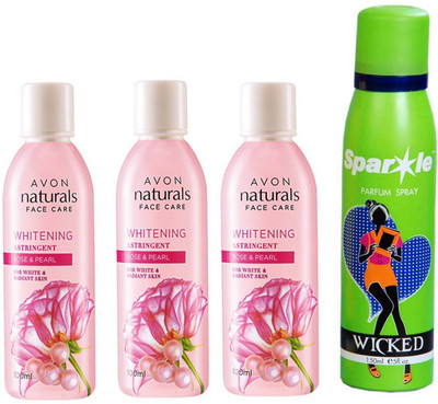

Avon Anew three NATURALS ROSE & ROSE PEARL TONER (100 ml) With one sparkle perfume spray 150 ml(Set of 4)