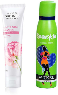 

Avon Anew Naturals Rose & Pearl Whitening Cleanser (100 g) With one sparkle perfume spray 150 ml(Set of 2)