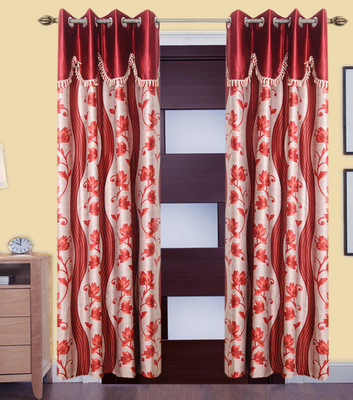 

Excel Bazaar 214 cm (7 ft) Polyester Door Curtain (Pack Of 2)(Floral, Maroon)